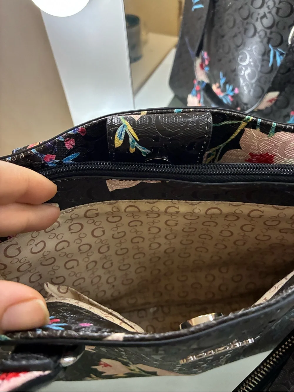 Guess Black Floral Shoulder Bag Large Tote Purse